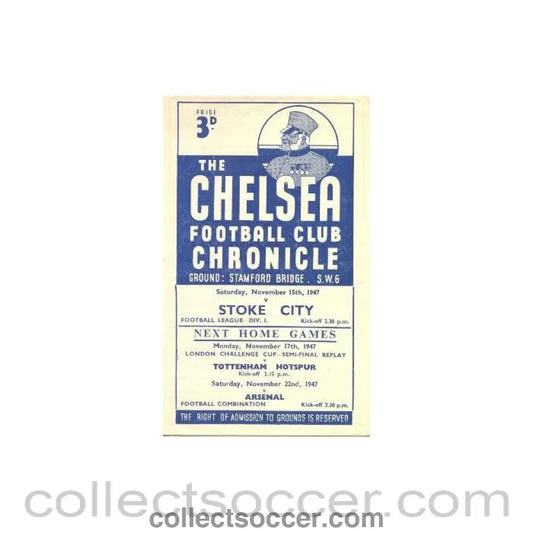 1947 - Chelsea v Stoke City official programme 15/11/1947
