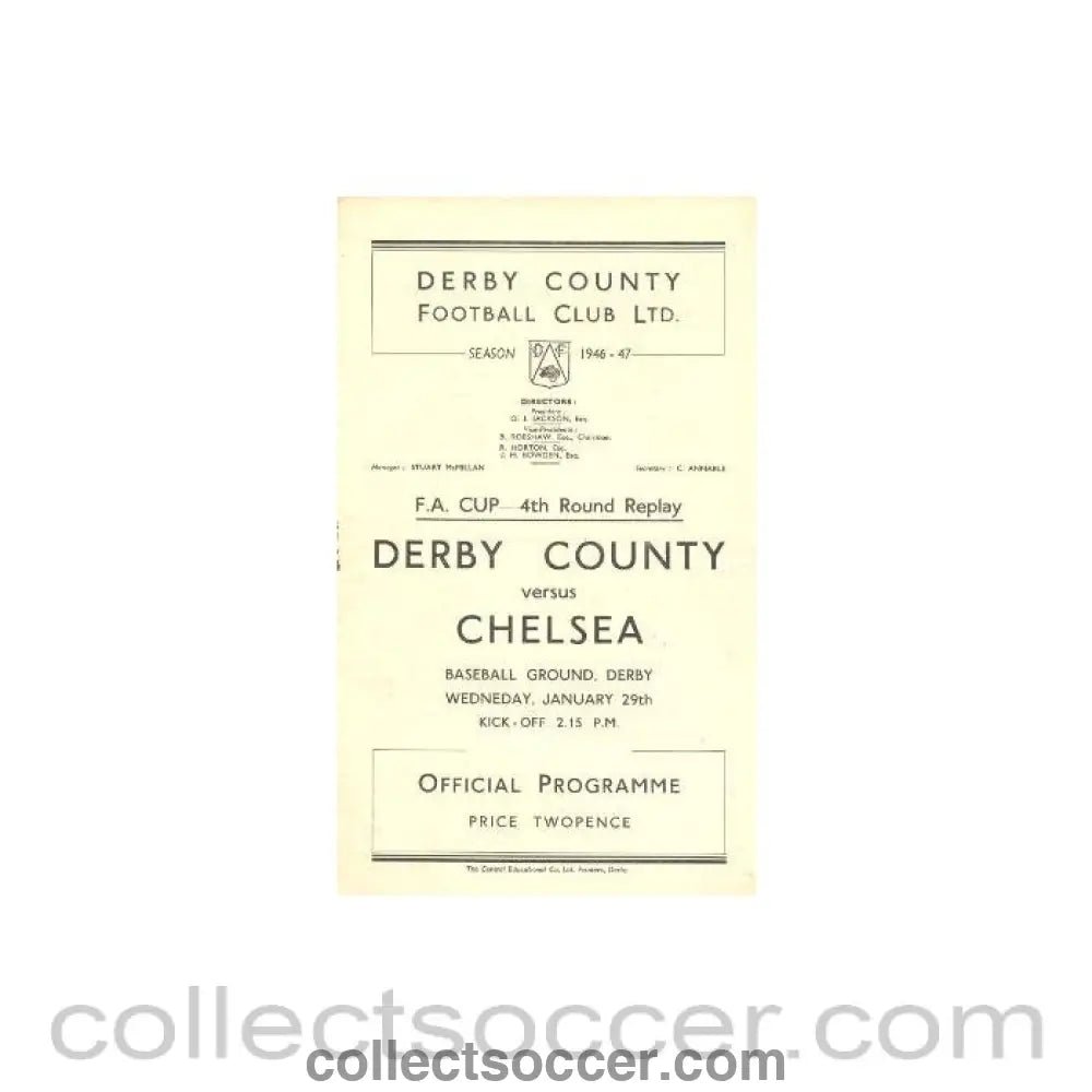 1947 - Derby County vChelsea official programme 29/01/1947 - Collect Soccer