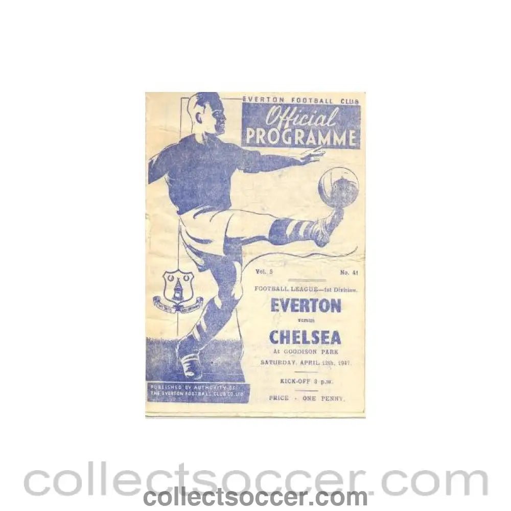 1947 - Everton vChelsea official programme 12/04/1947 - Collect Soccer