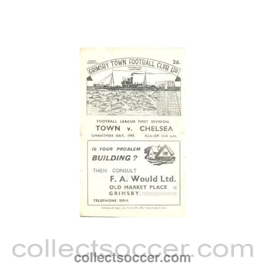 1947 - Grimsby Town v Chelsea official programme 25/12/1947 Very Rare! - Collect Soccer