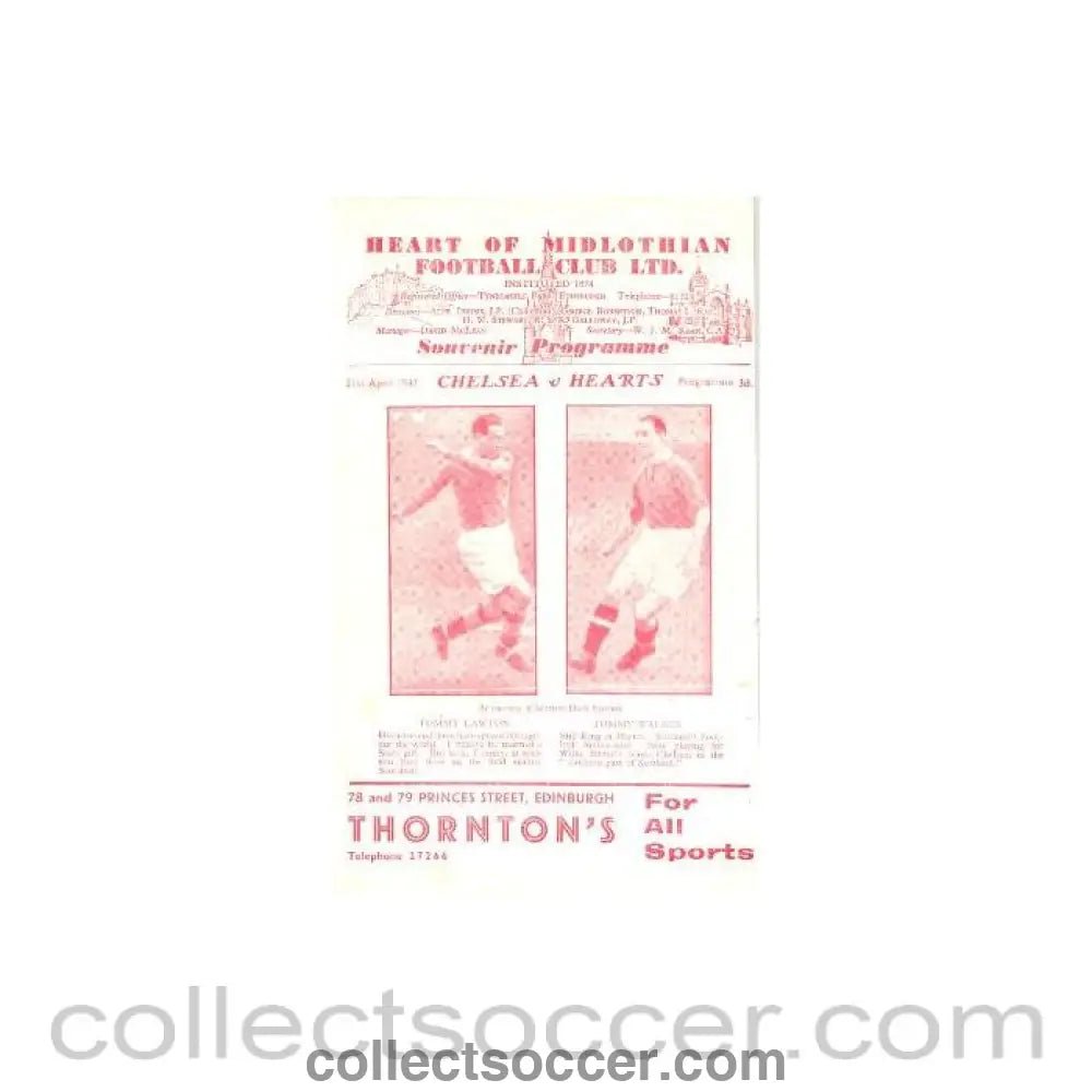 1947 - Heart of Midlothian vChelsea official programme 21/04/1947 - Collect Soccer
