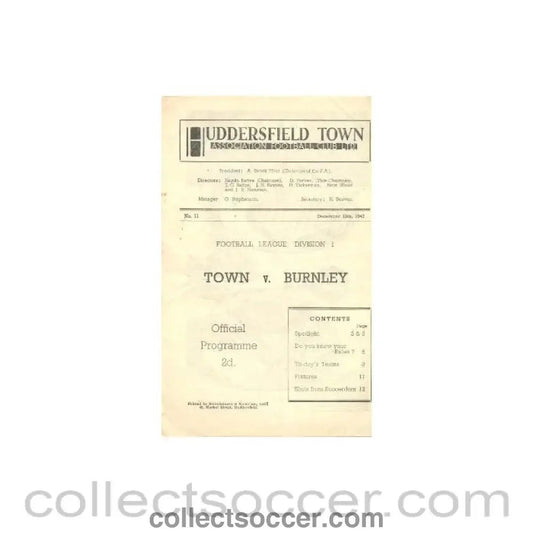1947 - Huddersfield Town v Burnley official programme 13/12/1947 - Collect Soccer