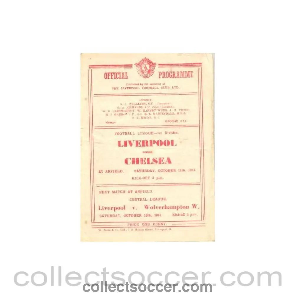 1947 - Liverpool vChelsea official programme 11/10/1947 - Collect Soccer