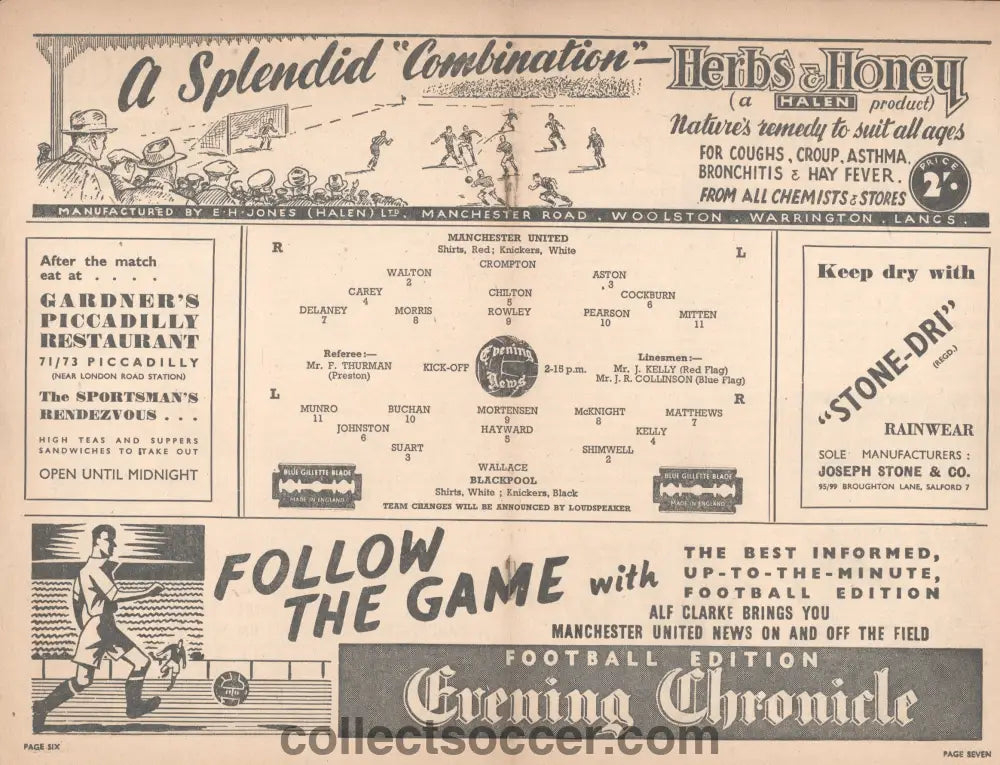 1947 Manchester United v Blackpool Original and Official Programme 6/12/1947