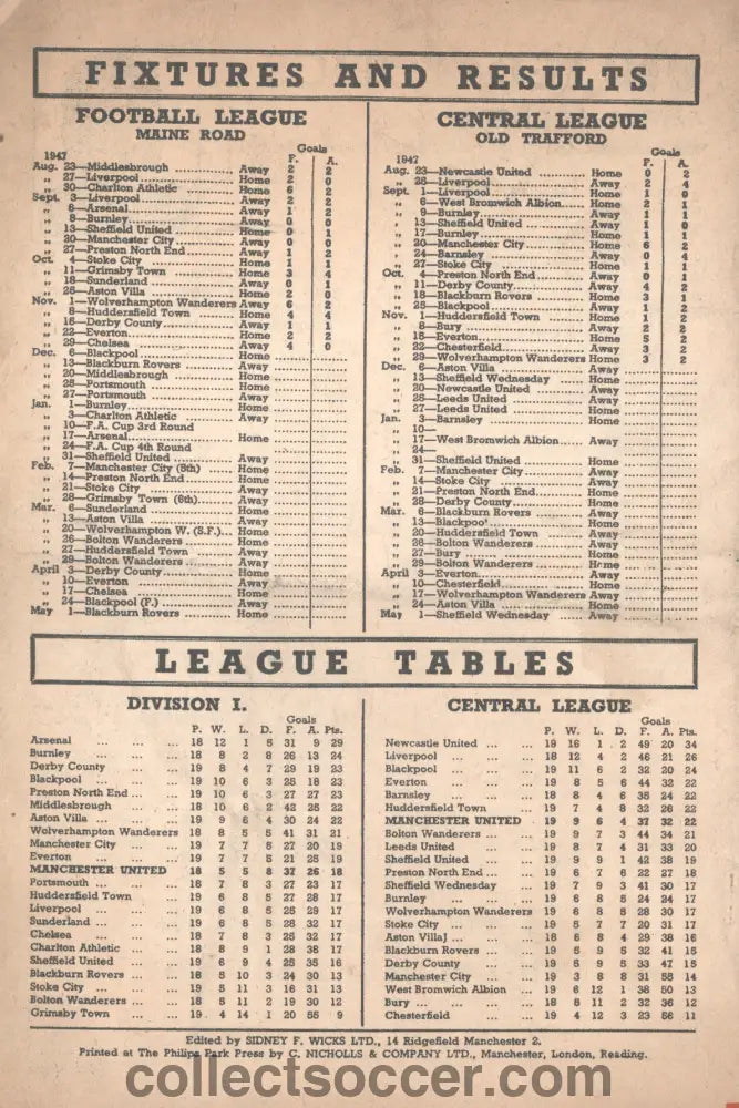 1947 Manchester United v Blackpool Original and Official Programme 6/12/1947
