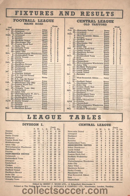 1947 Manchester United v Blackpool Original and Official Programme 6/12/1947