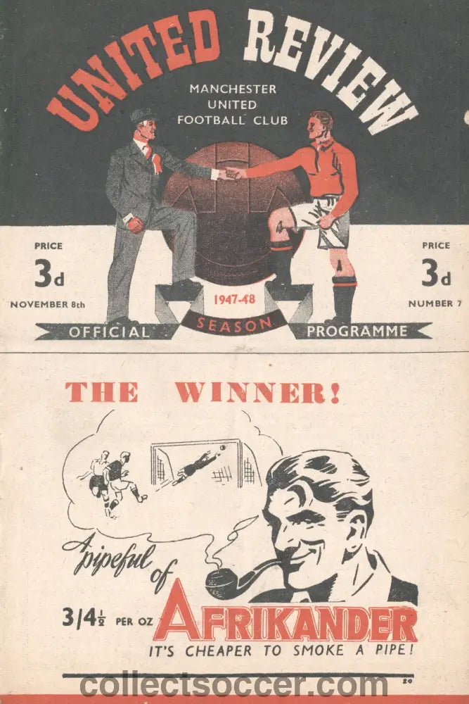 1947 Manchester United v Huddersfield Town Official and Original Programme 8/11/1947