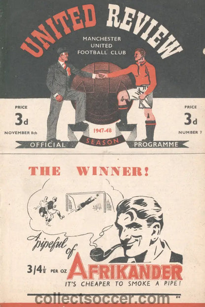 1947 Manchester United v Huddersfield Town Official and Original Programme 8/11/1947