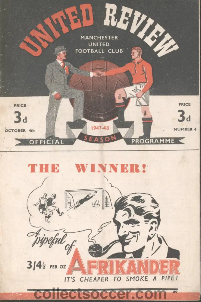 1947 Manchester United v Stoke City Original and Offiical Programme 4/10/1947