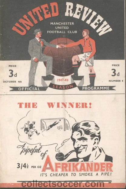 1947 Manchester United v Stoke City Original and Offiical Programme 4/10/1947