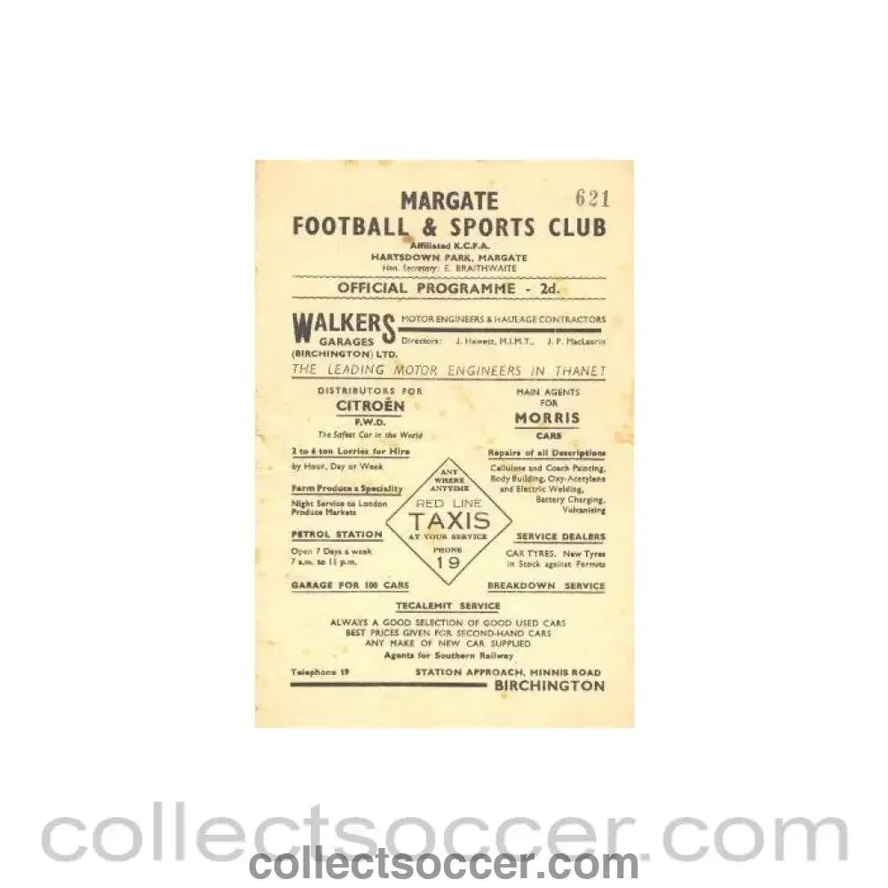 1947 - Margate v Sheppey United official programme 19/04/1947 - Collect Soccer