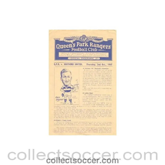 1947 - Queen's Park Rangers v Southend United official programme 02/10/1947 - Collect Soccer