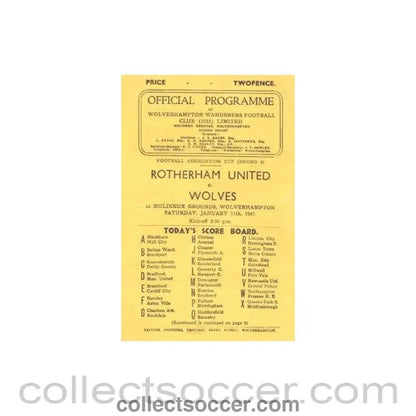 1947 - Rotherham v Wolverhampton Wanderers official programme 11/01/1947 - Collect Soccer