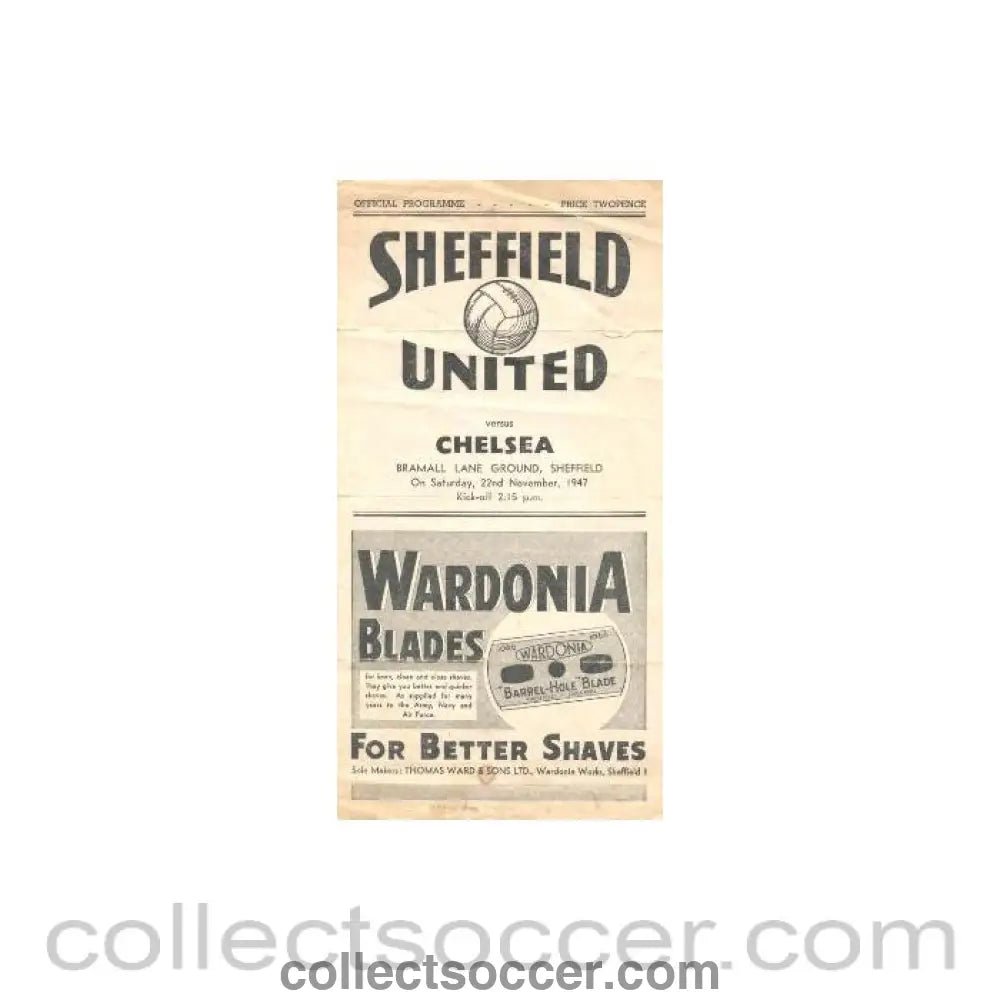 1947 - Sheffield United vChelsea official programme 22/11/1947 - Collect Soccer