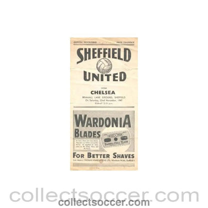 1947 - Sheffield United vChelsea official programme 22/11/1947 - Collect Soccer