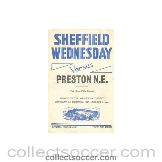 1947 - Sheffield Wednesday v Preston North End official programme 08/02/1947 - Collect Soccer