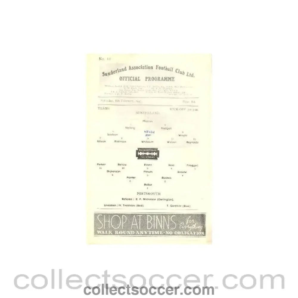 1947 - Sunderland v Portsmouth official programme 08/02/1947 - Collect Soccer