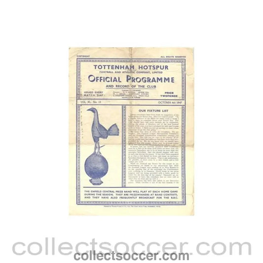 1947 - Tottenham Hotspur v Southampton Reserves official programme 04/10/1947 Football Combination - Collect Soccer