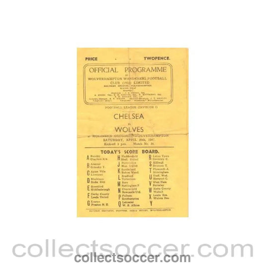 1947 - Wolverhampton Wanderers vChelsea official programme 26/04/1947 - Collect Soccer