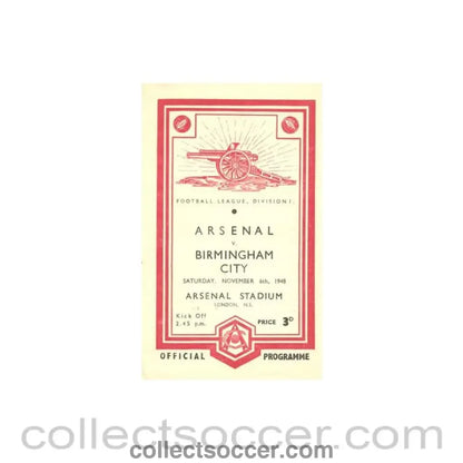 1948 - Arsenal v Birmingham City official programme 06/11/1948 Football League