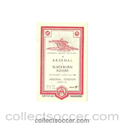 1948 - Arsenal v Blackburn Rovers official programme 03/04/1948 Football League - Collect Soccer