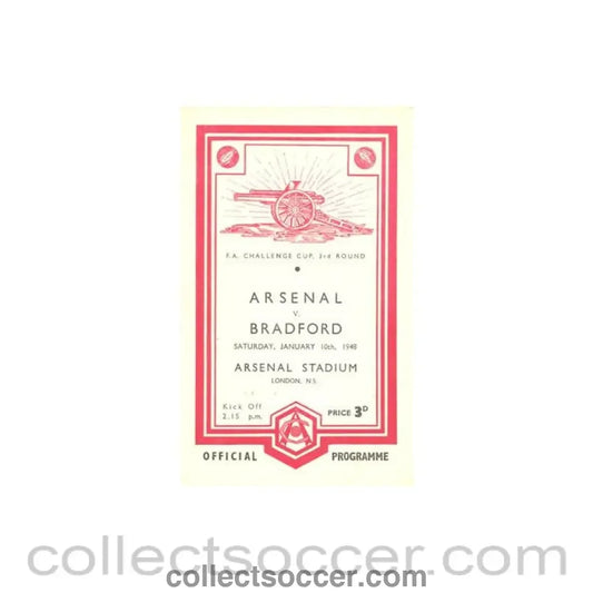 1948 - Arsenal v Bradford official programme 10/01/1948 F.A. Cup