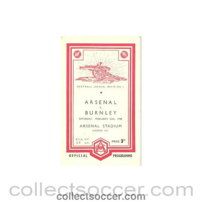 1948 - Arsenal v Burnley official programme 14/02/1948 Football League - Collect Soccer