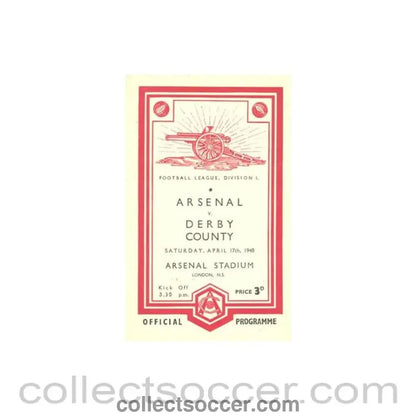 1948 - Arsenal v Derby County official programme 17/04/1948 Football League - Collect Soccer