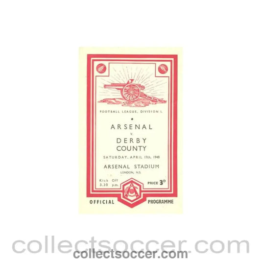 1948 - Arsenal v Derby County official programme 17/04/1948 Football League