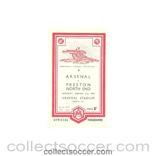 1948 - Arsenal v Preston North End official programme 31/01/1948 Football League