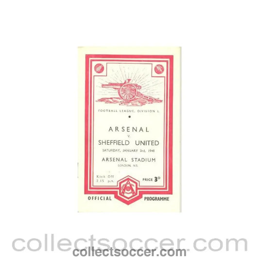 1948 - Arsenal v Sheffield United official programme 03/01/1948 Football League