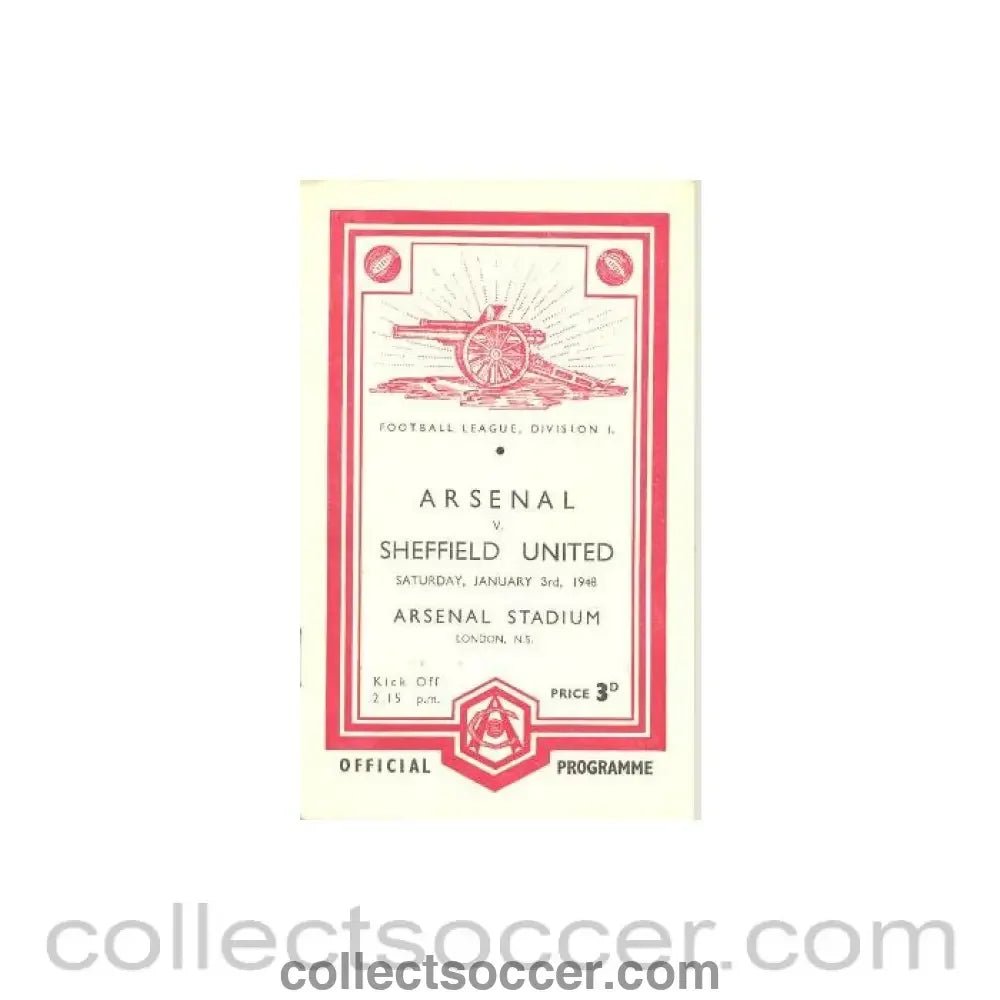 1948 - Arsenal v Sheffield United official programme 03/01/1948 Football League - Collect Soccer