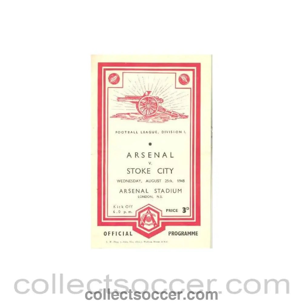 1948 - Arsenal v Stoke City official programme 25/08/1948 - Collect Soccer