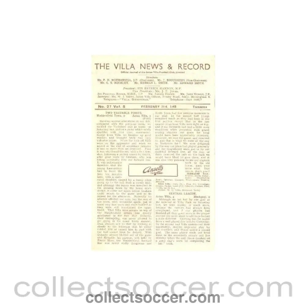 1948 - Aston Villa vChelsea official programme 21/02/1948 - Collect Soccer