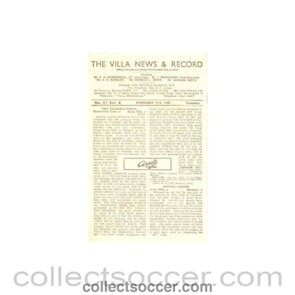 1948 - Aston Villa vChelsea official programme 21/02/1948 - Collect Soccer