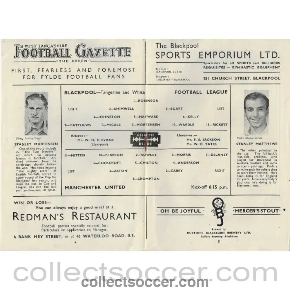1948 - Blackpool v Manchester United 23/08/1948 Football Programme - Collect Soccer