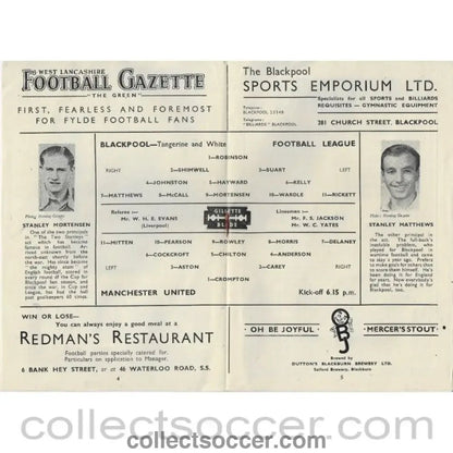 1948 - Blackpool v Manchester United 23/08/1948 Football Programme - Collect Soccer