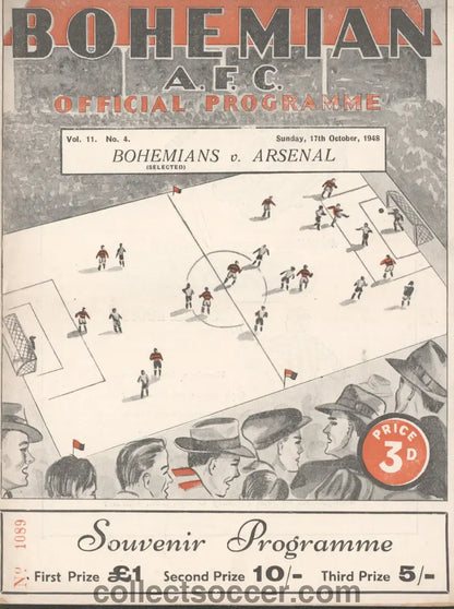 1948 Bohemians v Arsenal Programme in Very Good Condition.