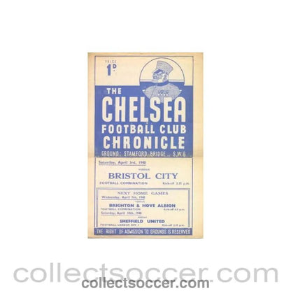 1948 - Chelsea Reserves v Bristol City Reserves official programme 03/04/1948 - Collect Soccer