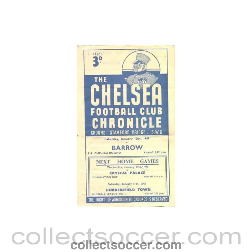 1948 - Chelsea v Barrow official programme 10/01/1948