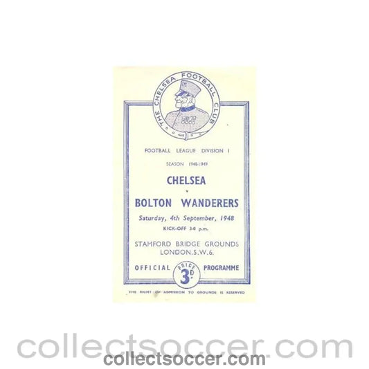 1948 - Chelsea v Bolton Wanderers official programme 04/09/1948