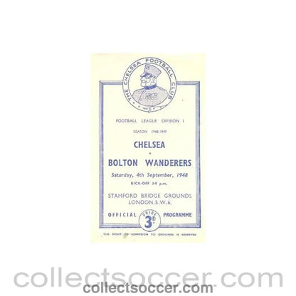 1948 - Chelsea v Bolton Wanderers official programme 04/09/1948 - Collect Soccer