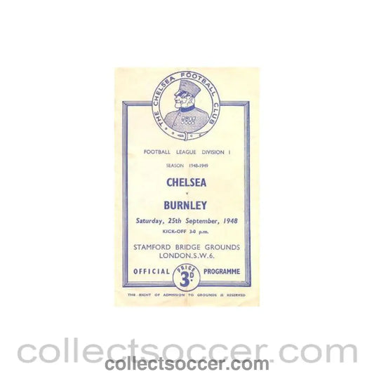 1948 - Chelsea v Burnley official programme 25/09/1948