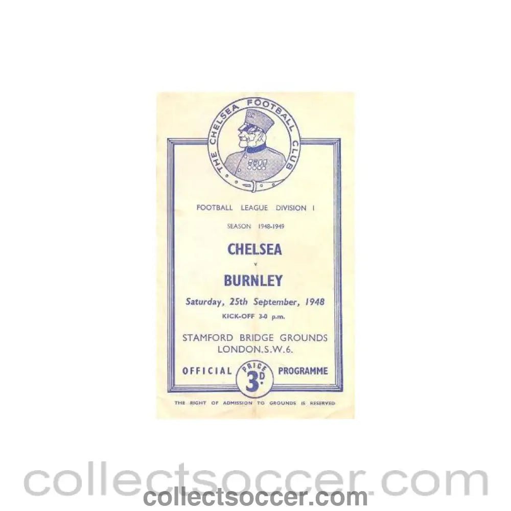 1948 - Chelsea v Burnley official programme 25/09/1948 - Collect Soccer