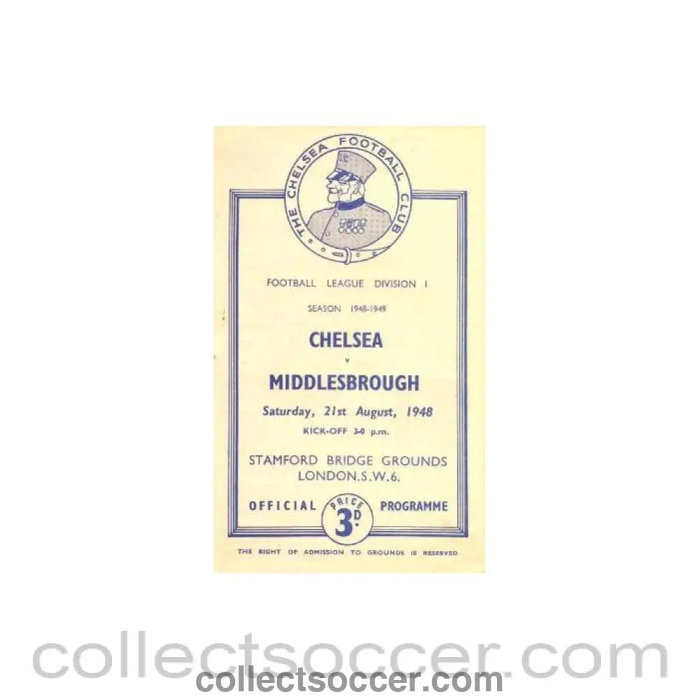 1948 - Chelsea v Middlesbrough official programme 21/08/1948 - Collect Soccer