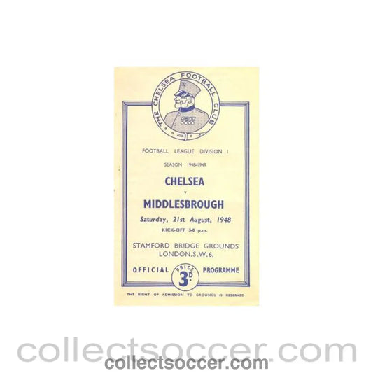 1948 - Chelsea v Middlesbrough official programme 21/08/1948