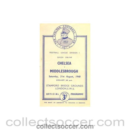 1948 - Chelsea v Middlesbrough official programme 21/08/1948 - Collect Soccer