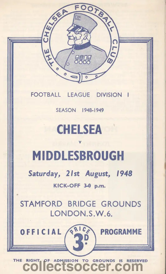 1948 - Chelsea v Middlesbrough official programme 21/08/1948