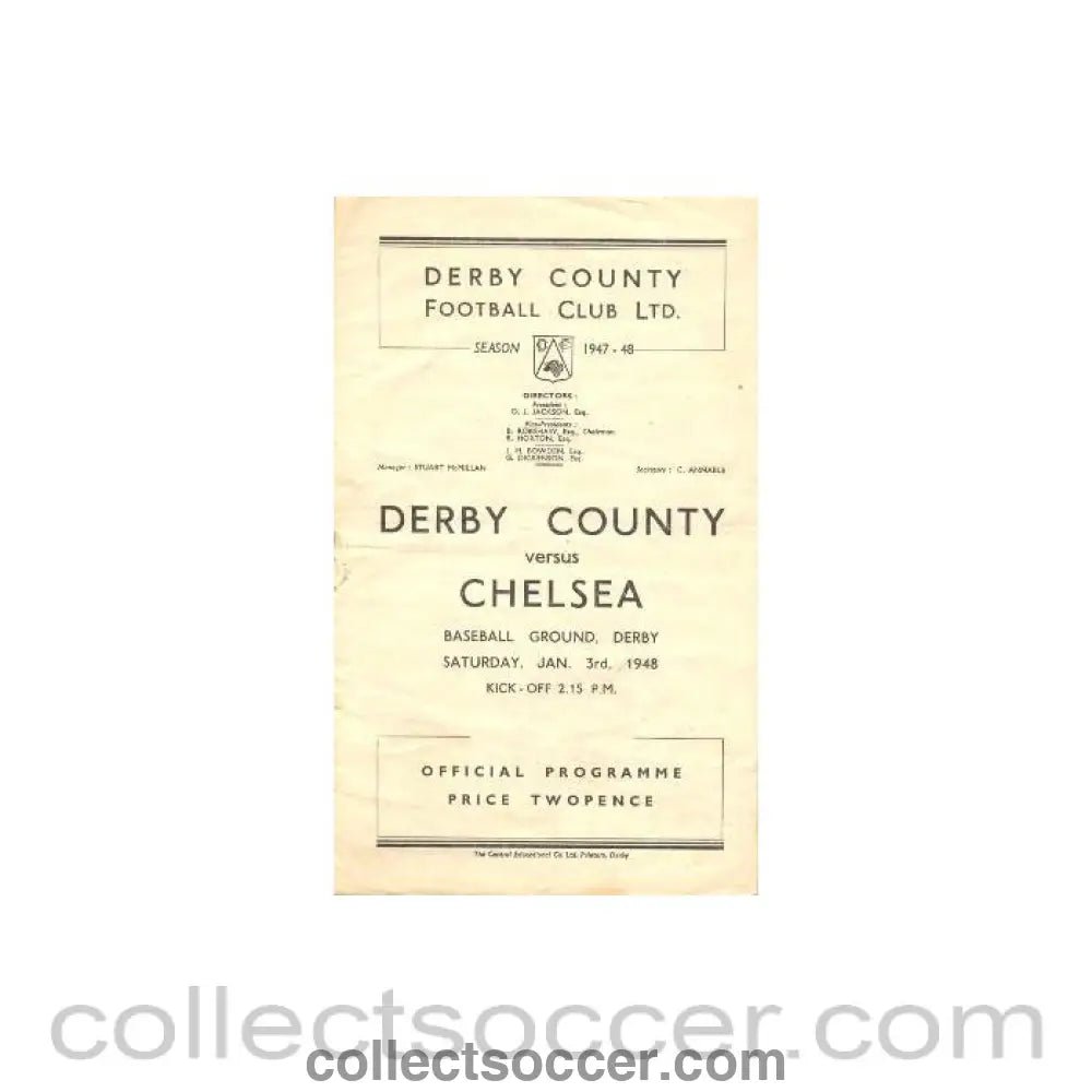 1948 - Derby County vChelsea official programme 03/01/1948 - Collect Soccer