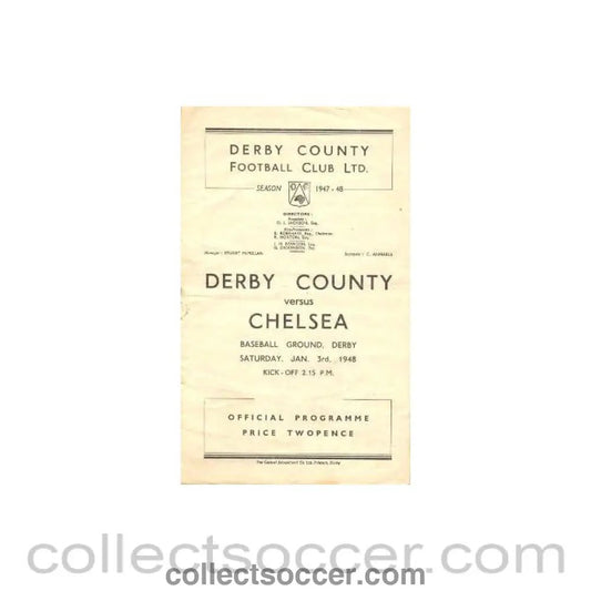 1948 - Derby County vChelsea official programme 03/01/1948 - Collect Soccer